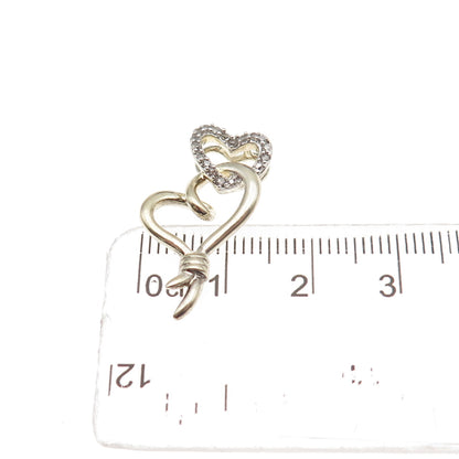 Sun 925 Sterling Silver 2-Tone Real Diamond Double Heart Slide Charm Pendant