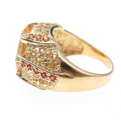 925 Sterling Silver Gold Plated Real Citrine & Multi-Color Topaz Ring Size 10