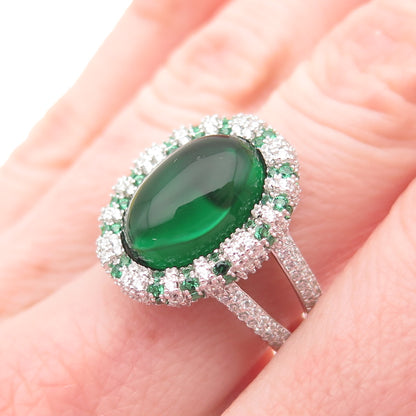 DSMK 925 Sterling Silver Green & White C Z Bohemian Ring Size 7.25