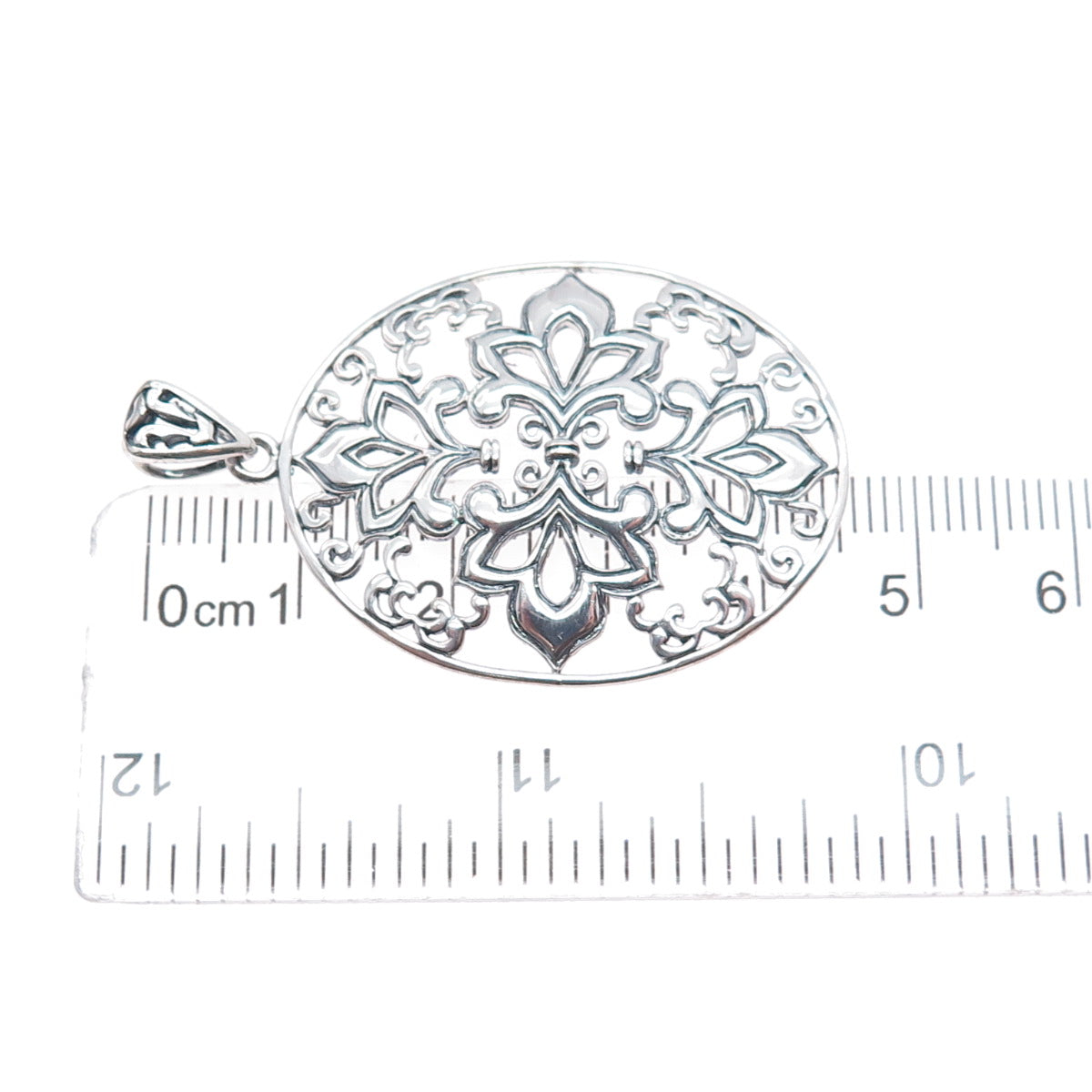 925 Sterling Silver Vintage Floral Oxidized Pendant