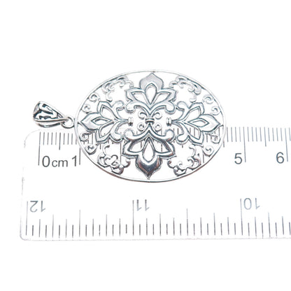 925 Sterling Silver Vintage Floral Oxidized Pendant