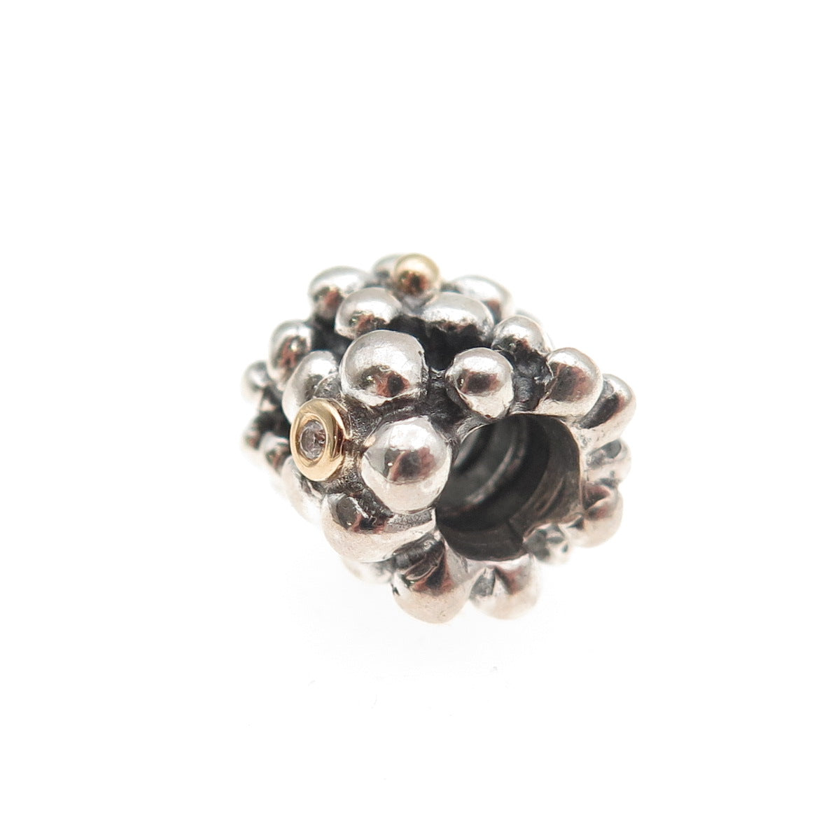 PANDORA 925 Sterling Silver Gold Real Diamond Daisy Slide Bead Charm
