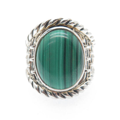 SX SALLY C Sterling Silver Vintage Malachite Modernist Oxidized Ring Size 9.25