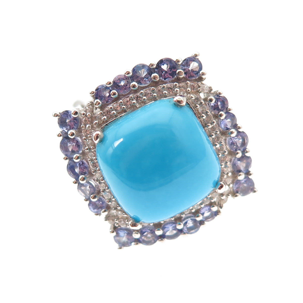 Chuck Clemency Sterling Silver Real Turquoise Tanzanite White Topaz Ring Size 8