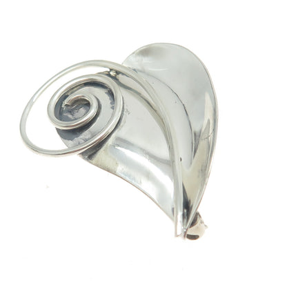 925 Sterling Silver Vintage Modernist Floral Leaf Pin Brooch