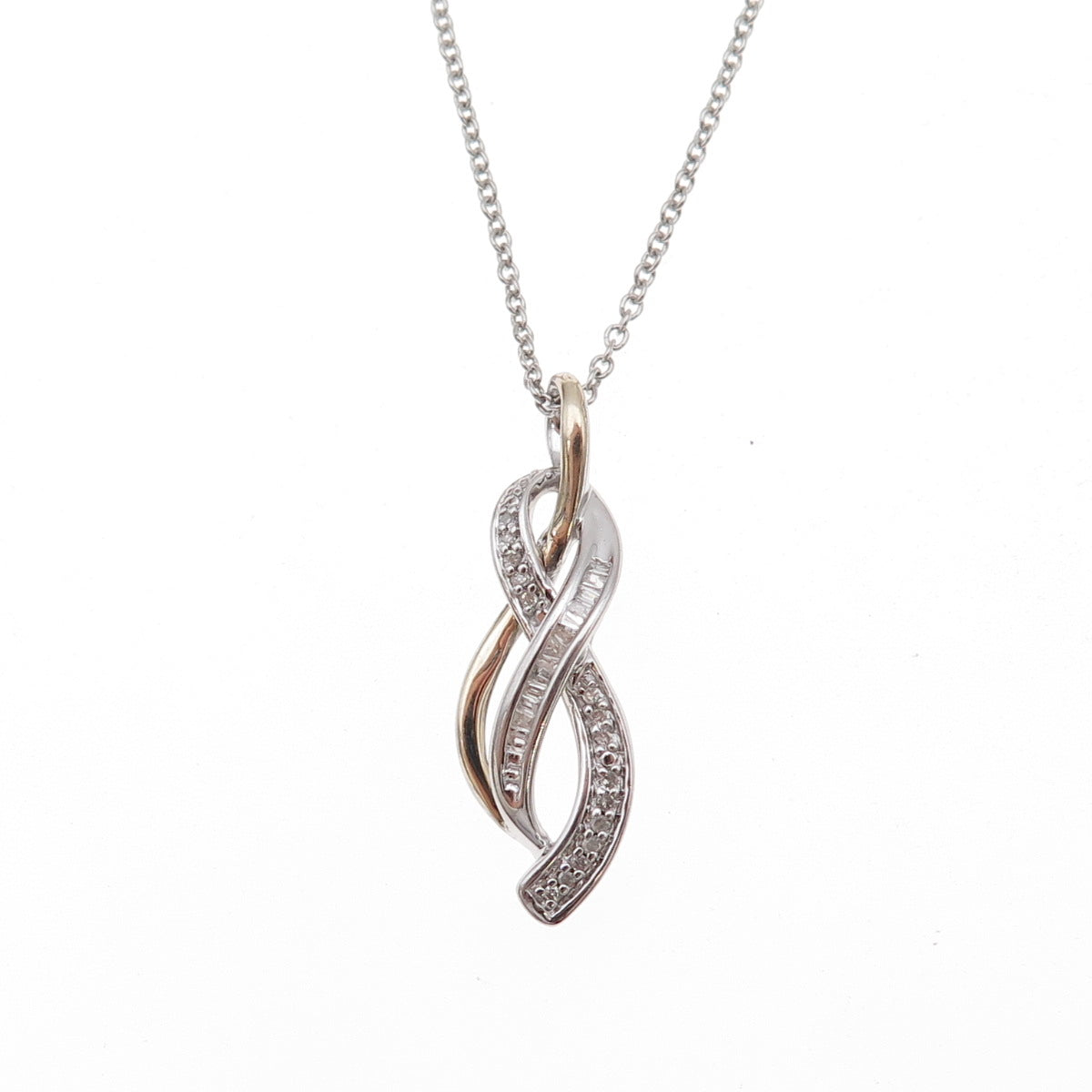 Sun 925 Sterling Silver 14K Gold Real Diamond Infinity Cable Chain Necklace 18"