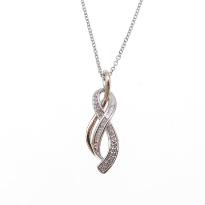 Sun 925 Sterling Silver 14K Gold Real Diamond Infinity Cable Chain Necklace 18"