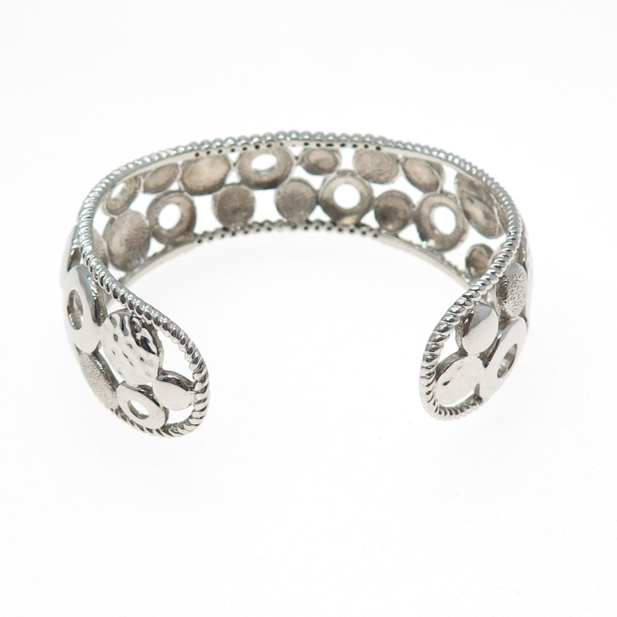 925 Sterling Silver Vintage Modernist Disc Adjustable Cuff Bracelet 7.5"