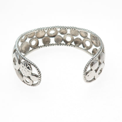 925 Sterling Silver Vintage Modernist Disc Adjustable Cuff Bracelet 7.5"