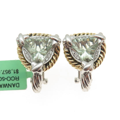 DANWAK 18K Gold Sterling 18-Diamond 0.11ct 2-Amethyst 3.77ct Omega Back Earrings