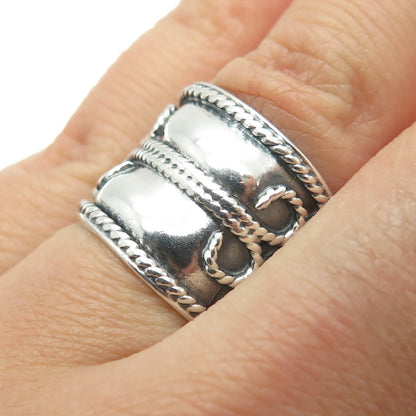 925 Sterling Silver Vintage Mexico Swirl Roped Oxidized Ring Size 6.5