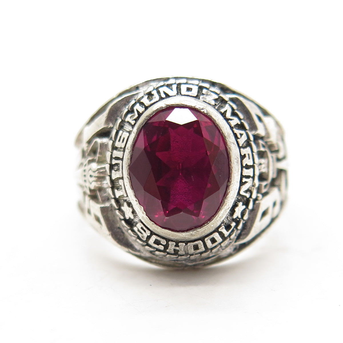 925 Sterling Silver Vintage 1992 Lab-Ruby Luis Munoz Marin School Ring Size 7.75