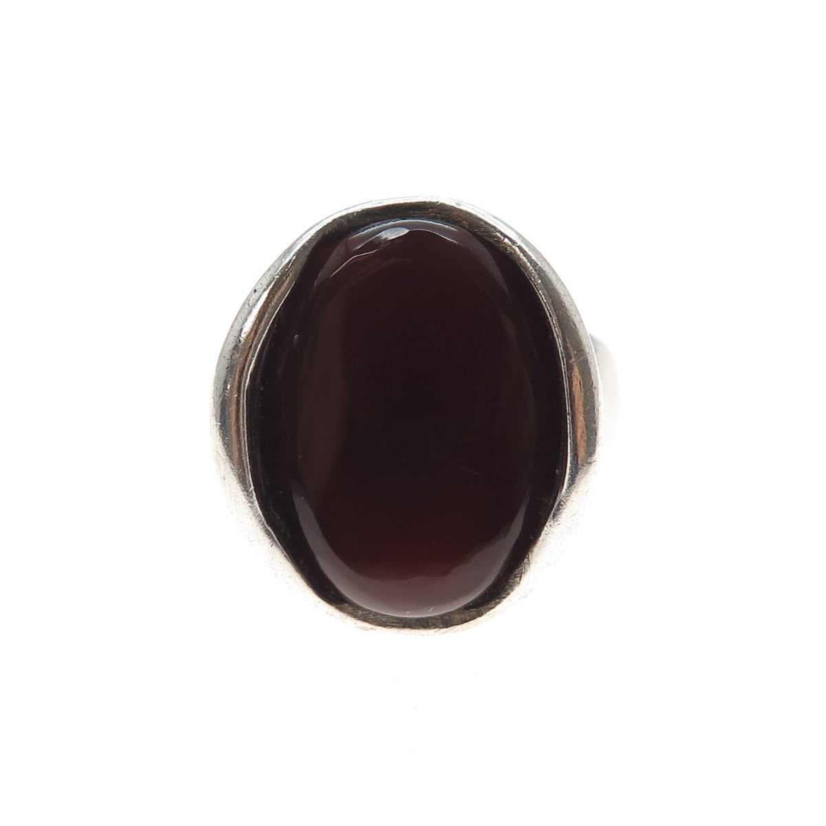 925 Sterling Silver Vintage Real Carnelian Modernist Oxidized Ring Size 6.5