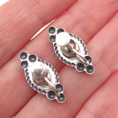 925 Sterling Silver Antique Art Deco Oxidized Beaded Screw Back Earrings