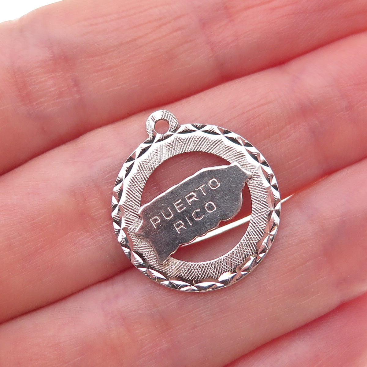 Crea 925 Sterling Silver Vintage Puerto Rico Map Oxidized Charm Pendant