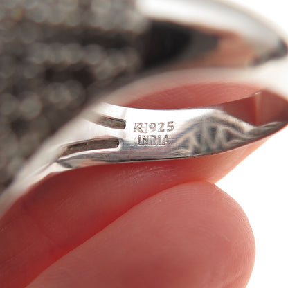 925 Sterling Silver 2-Tone Real Turquoise & White Topaz Ring Size 8.25