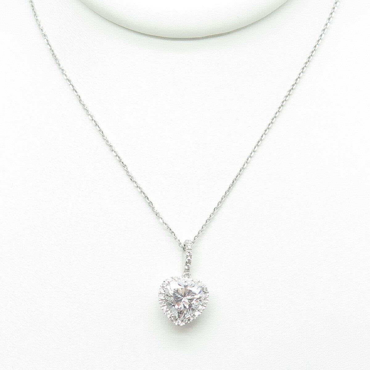 925 Sterling Silver Italy Round & Heart-Cut C Z Cable Chain Necklace 16"