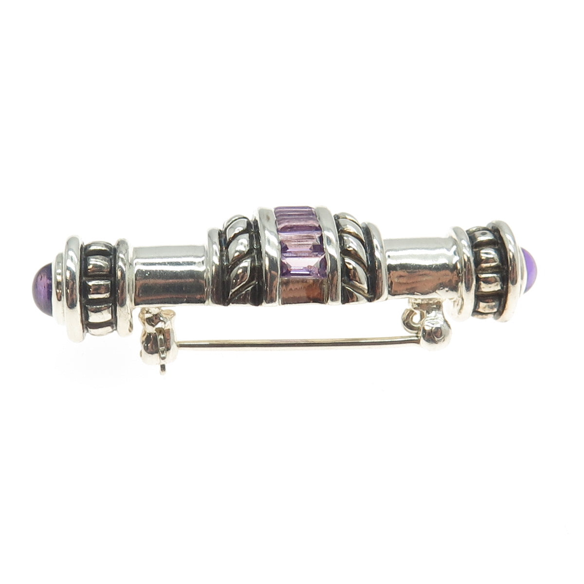 925 Sterling Silver Vintage Real Amethyst Gemstone Amulet Pin Brooch / Pendant