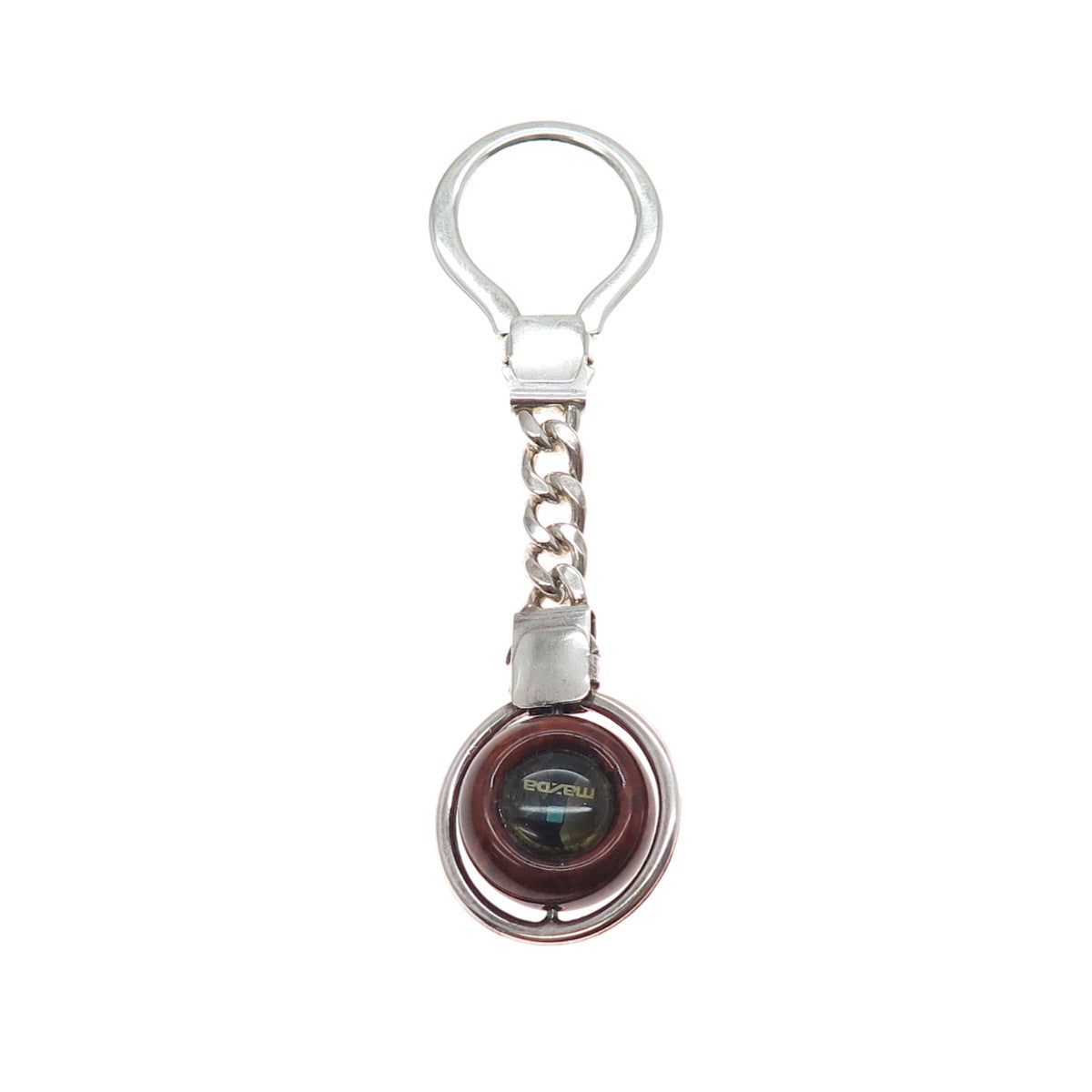 925 Sterling Silver Vintage Italy Wood Mazda Logo Key Fob Chain Ring