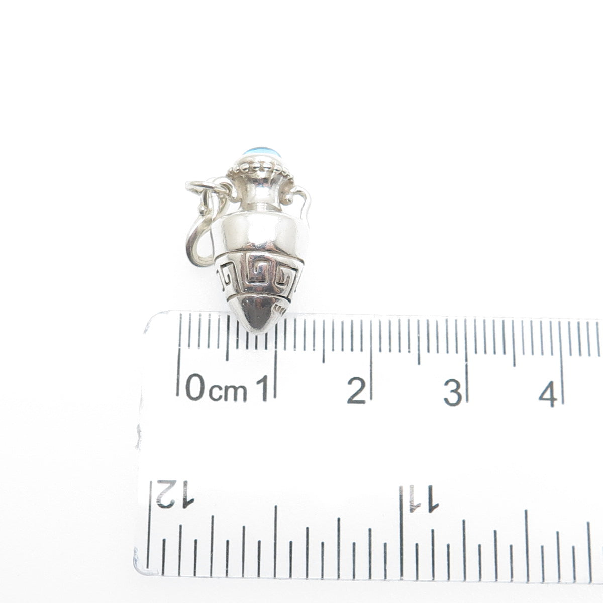 KABANA Sterling Silver Vintage Blue Glass Tribal Vase Minimalist Charm Pendant