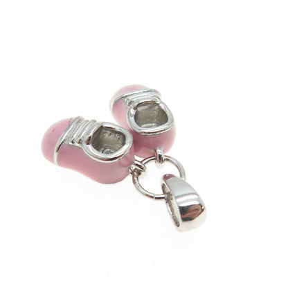 925 Sterling Silver Pink Enamel Baby Boot Shoe Pendant