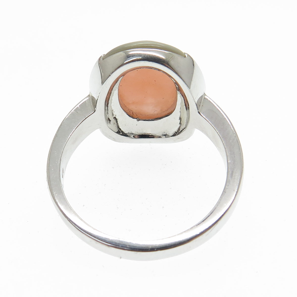 925 Sterling Silver Real Mother-of-Pearl & Peach Jade Gemstone Ring Size 11