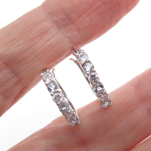 925 Sterling Silver Round-Cut C Z Hoop Earrings