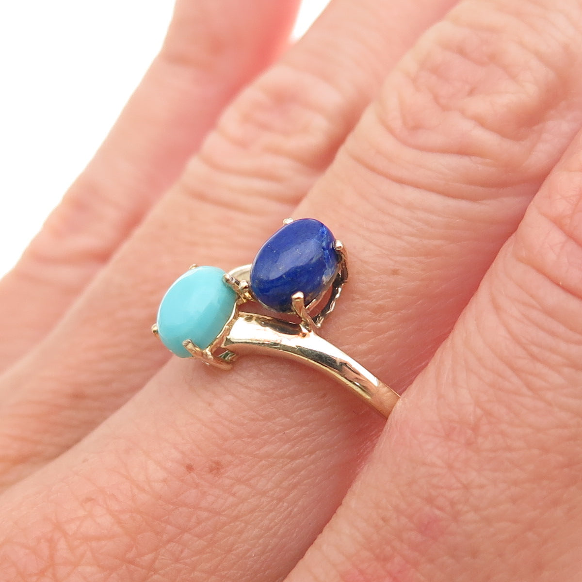 Chuck Clemency 925 Sterling Gold Plated Real Turquoise & Lapis Ring Size 8.25