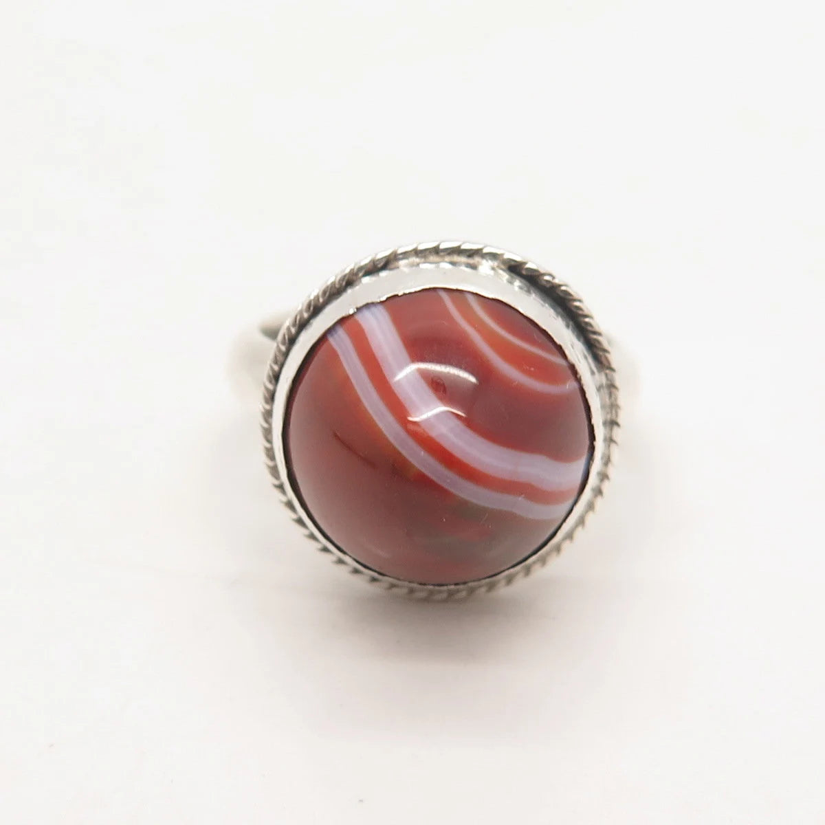 925 Sterling Silver Vintage Real Agate Gemstone Ring Size 8