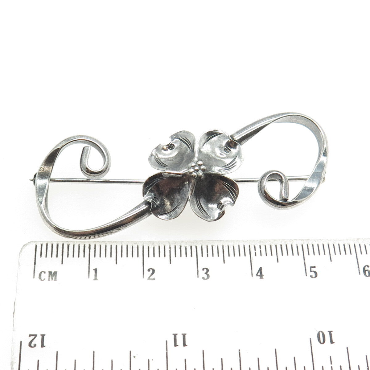 STUART NYE 925 Sterling Silver Antique Art Deco Floral Leaf Pin Brooch