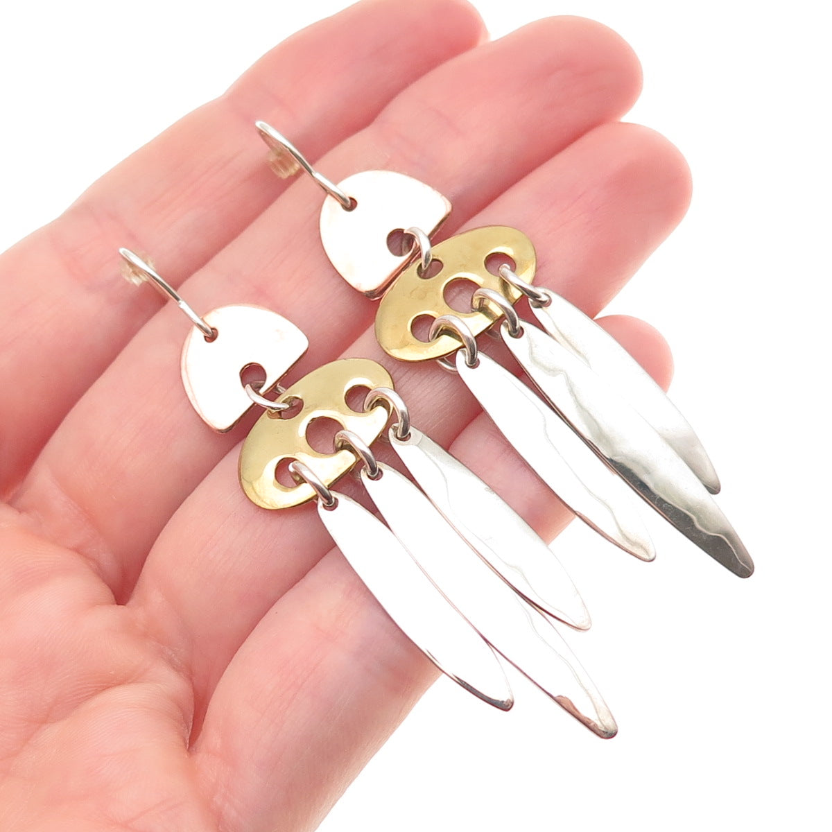 Robert Lee Morris 925 Sterling Silver 2-Tone Vintage Modernist Dangle Earrings