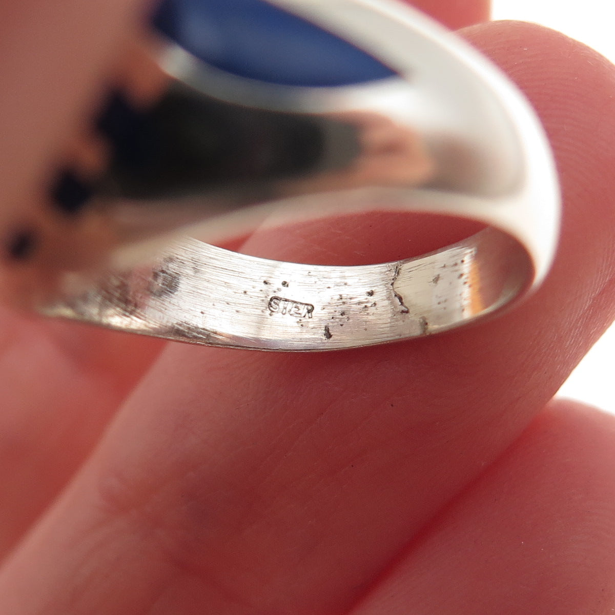925 Sterling Silver Vintage Real Lapis Oxidized Dome Ring Size 4.5