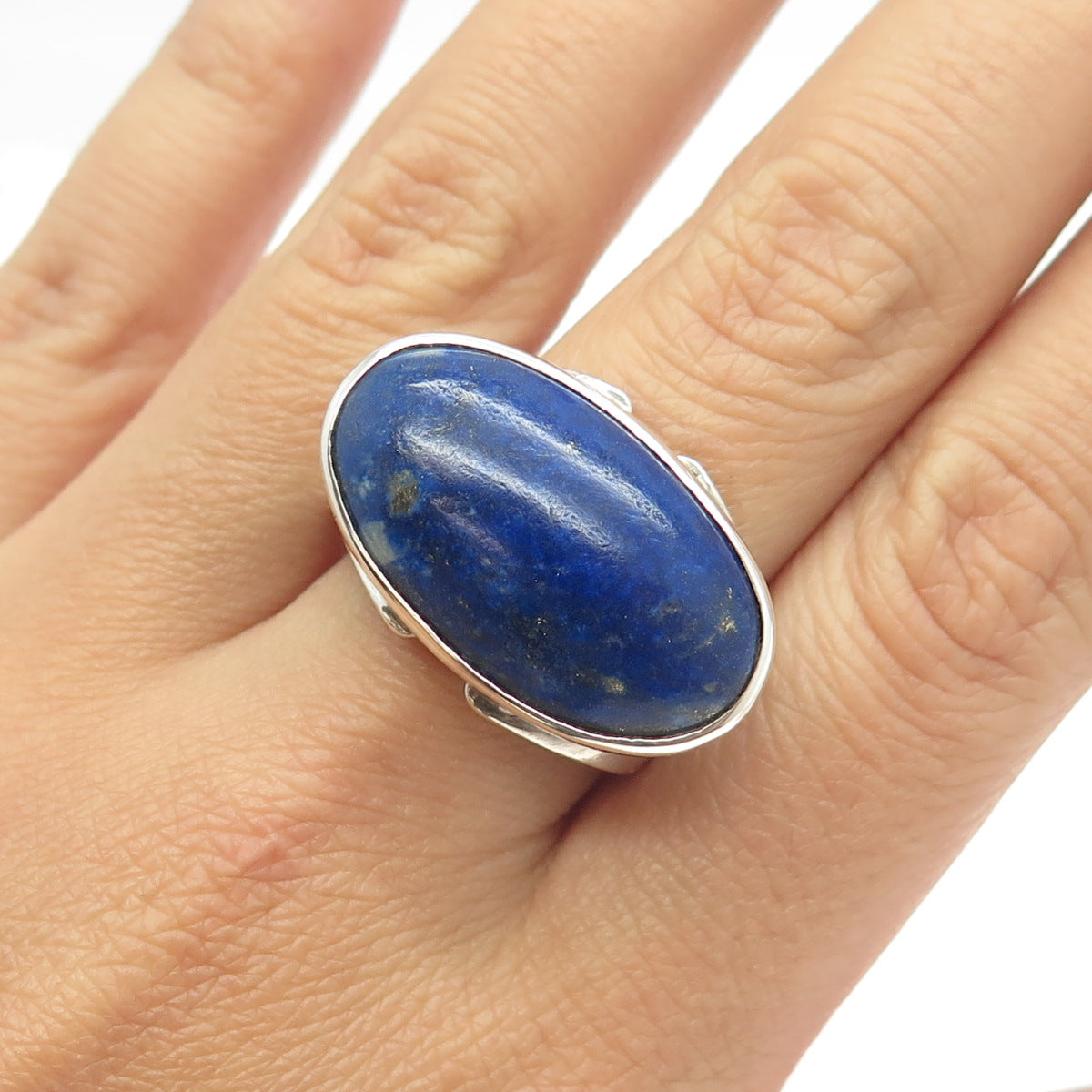 925 Sterling Silver Vintage Real lapis Lazuli Modernist Ring Size 9.25