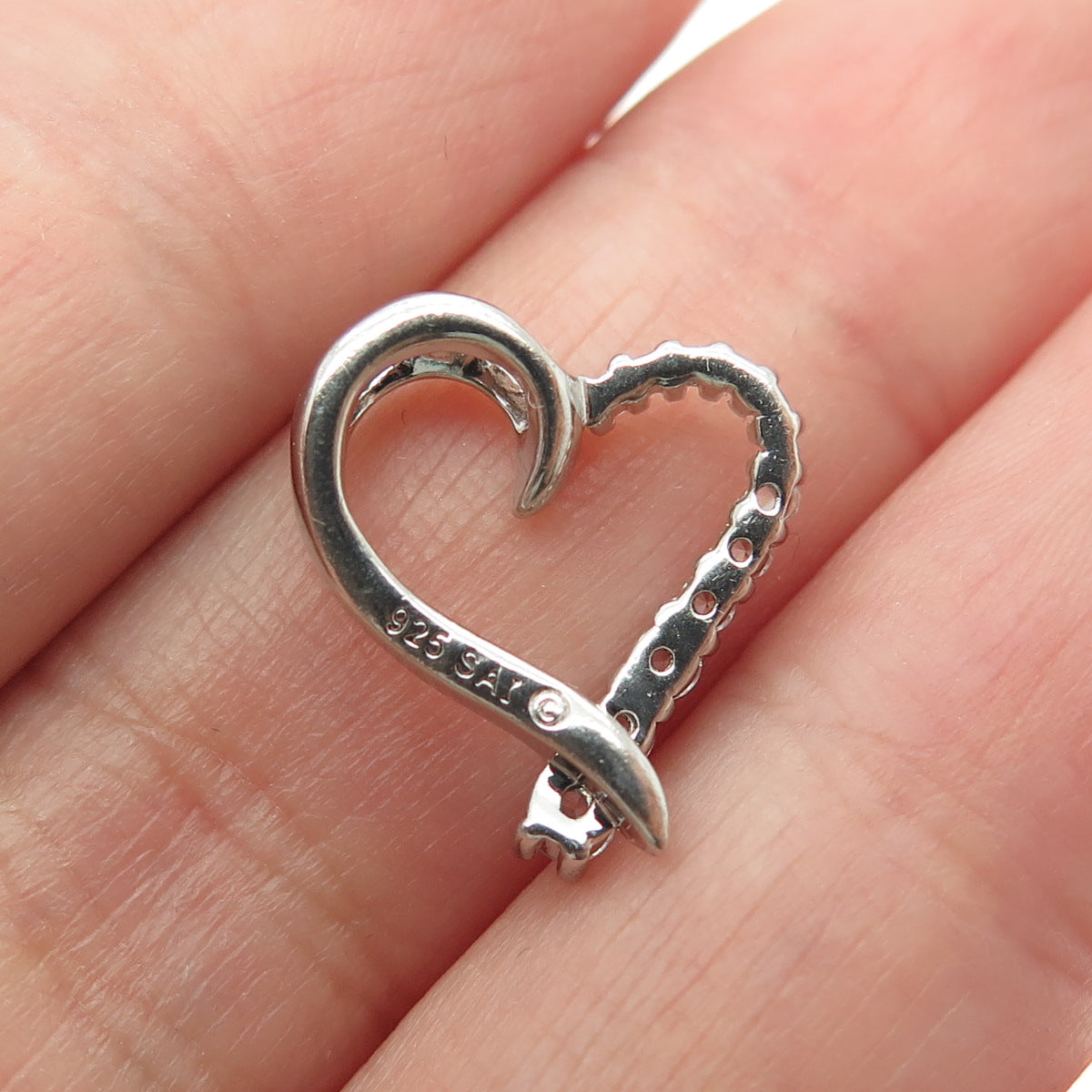 SAI 925 Sterling Silver Round-Cut Graduated C Z Heart Minimalist Slide Pendant