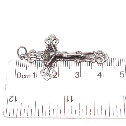 Princess Pride 925 Sterling Silver Vintage Crucifix Cross Oxidized Charm Pendant