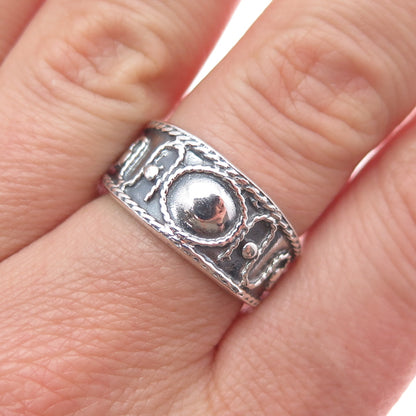 925 Sterling Silver Vintage Modernist Swirl Oxidized Ring Size 8