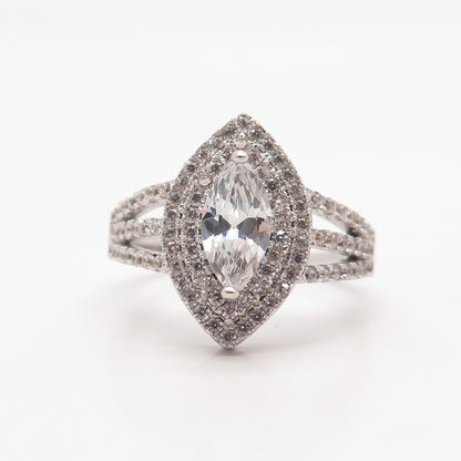 925 Sterling Silver Stauer C Z Marquise Shape Ring Size 10.25