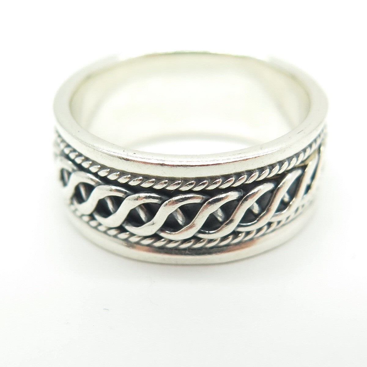 925 Sterling Silver Vintage All Around Chain Link Band Ring Size 6.75