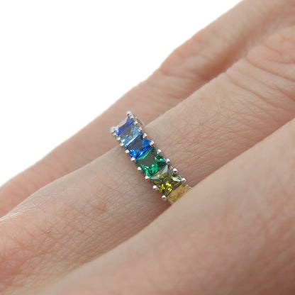 925 Sterling Silver Multi-Color C Z All Around Eternity Band Ring Size 7.75