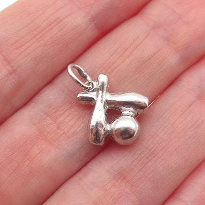 WELLS 925 Sterling Silver Vintage Bowling Pins & Ball Mini Charm Pendant