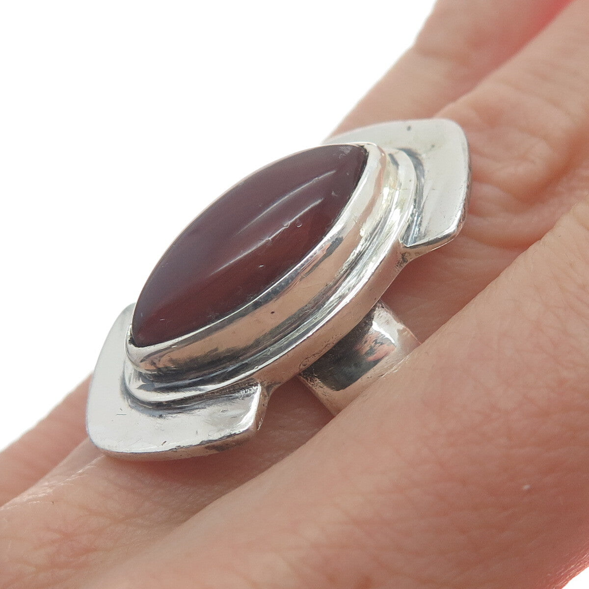 925 Sterling Silver Vintage Real Carnelian Modernist Arrow Ring Size 8