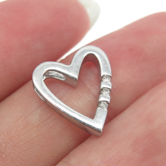 925 Sterling Silver Real Round-Cut Diamond Open Heart Slide Pendant