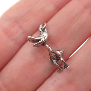 925 Sterling Silver Vintage Daffy Duck Oxidized 3D Mini Charm Pendant