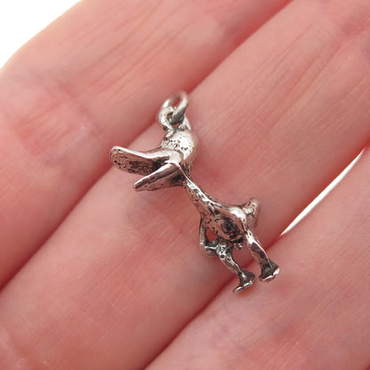 925 Sterling Silver Vintage Daffy Duck Oxidized 3D Mini Charm Pendant