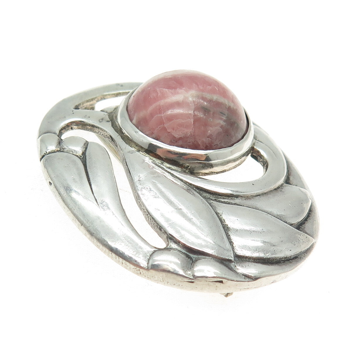 925 Sterling Silver Vintage NTG Scandinavian Real Rhodochrosite Floral Brooch