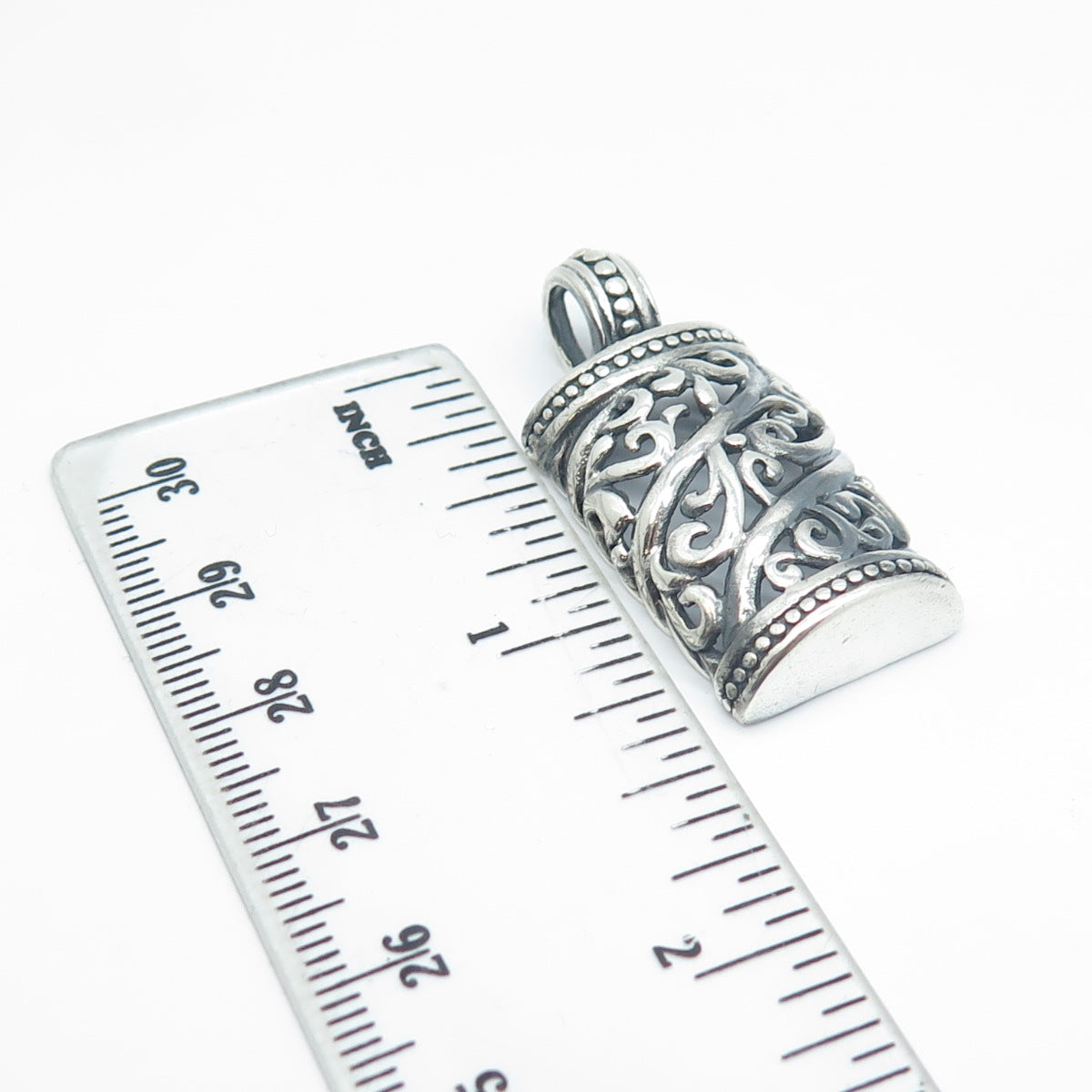 925 Sterling Silver Vintage Ornate Floral Oxidized Pendant