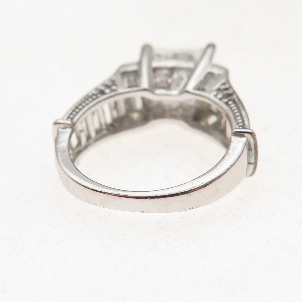 Key Star 925 Sterling Silver Princess & Emerald-Cut C Z Engagement Ring Size 6