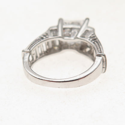 Key Star 925 Sterling Silver Princess & Emerald-Cut C Z Engagement Ring Size 6