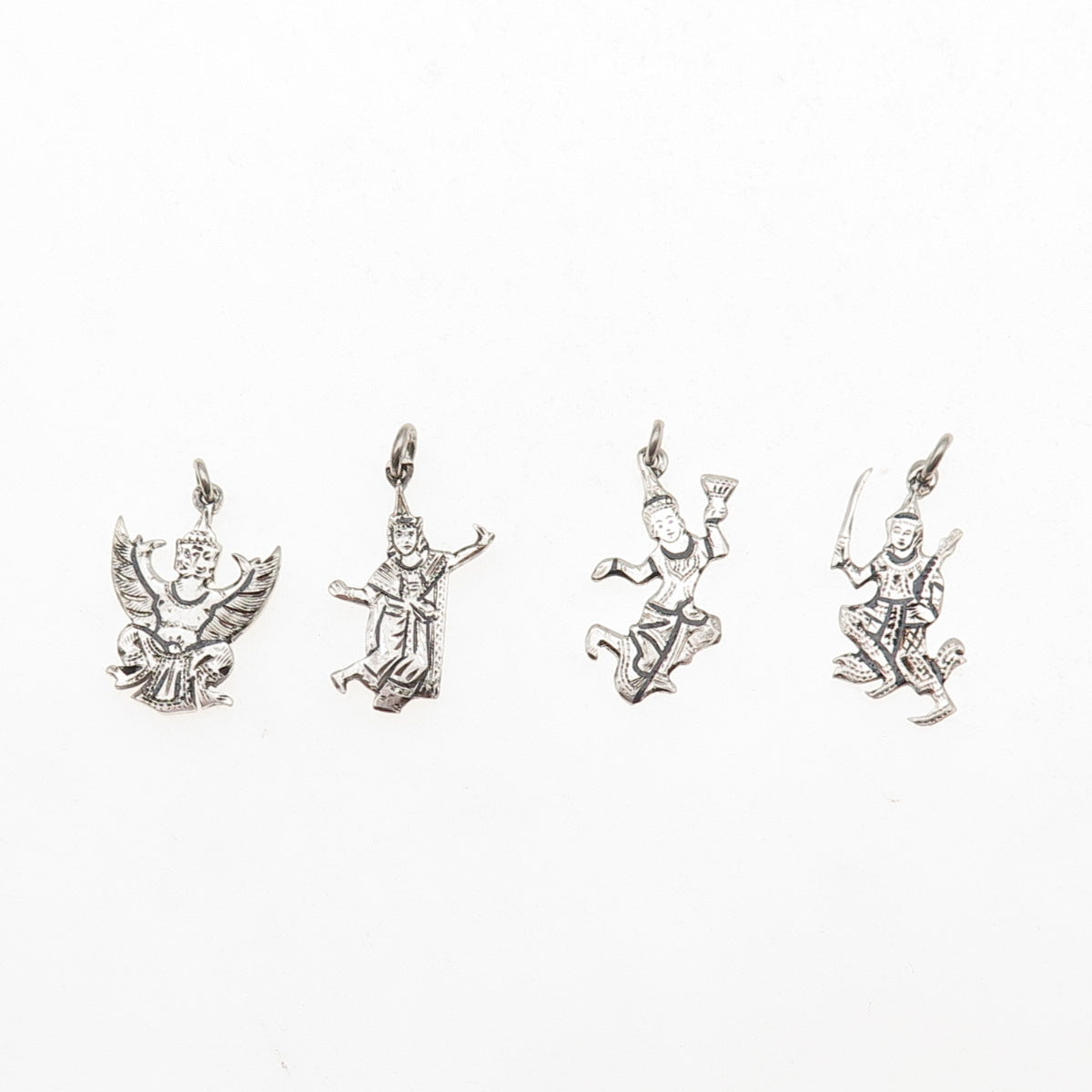 925 Sterling Silver Antique Art Deco Hindu Gods SET of 4 Charm Pendant