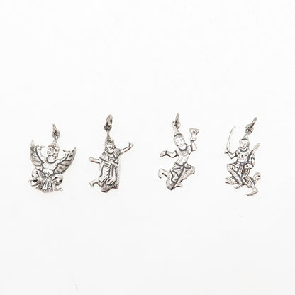 925 Sterling Silver Antique Art Deco Hindu Gods SET of 4 Charm Pendant